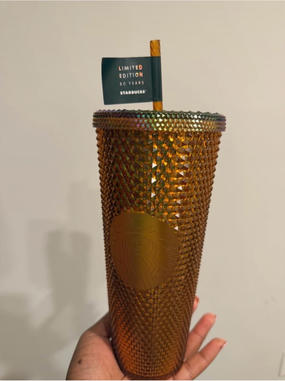 Starbucks Iridescent Gold Studded Tumbler with Matching Straw